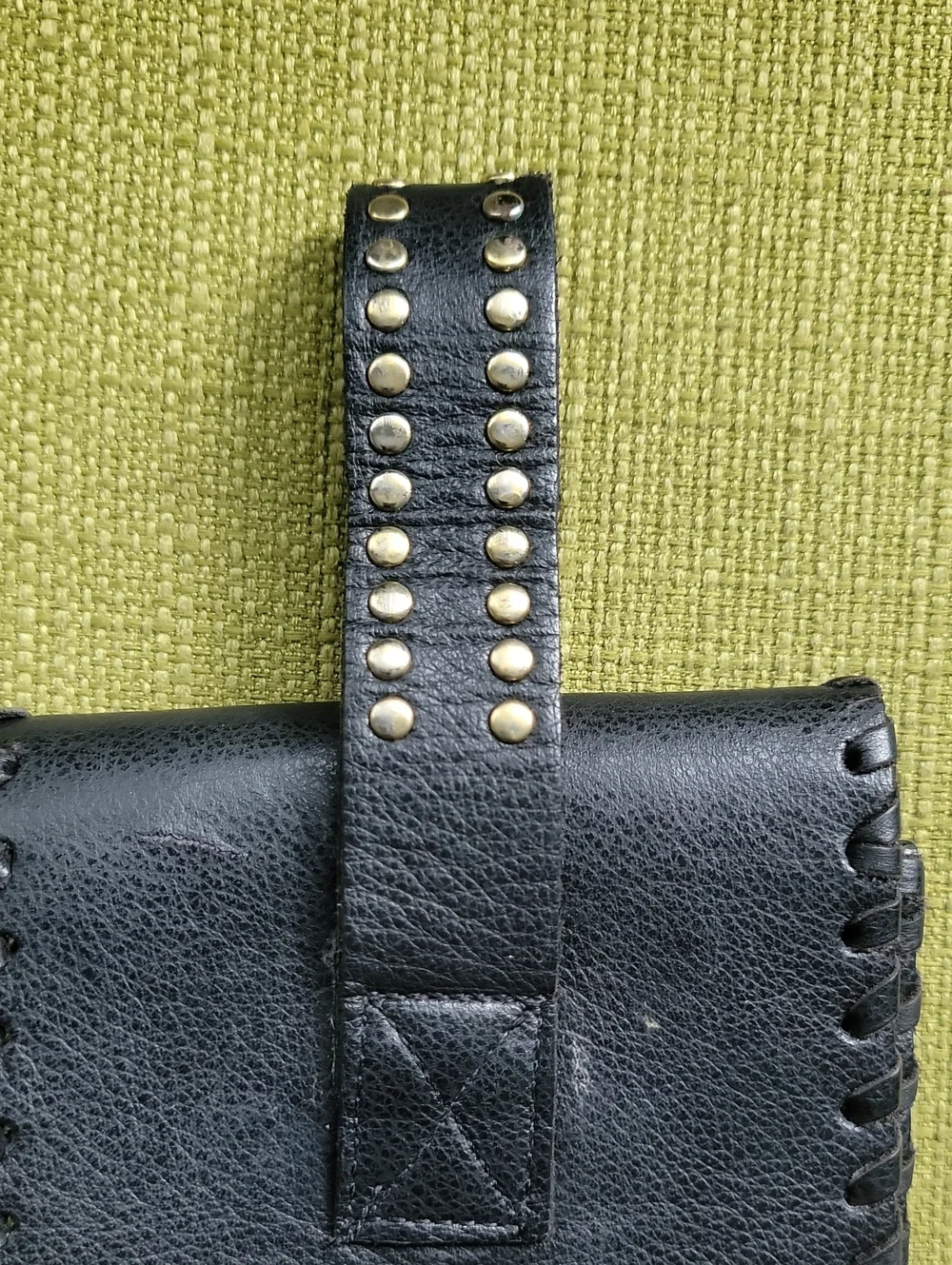 Leatherock Black Leather Studded Belt Pouch with Gold Medallion